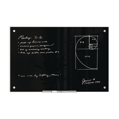 Image of U Brands Black Glass Dry Erase Board, 36" x 24" (Actual Size: 35" x 23"), Black Surface
