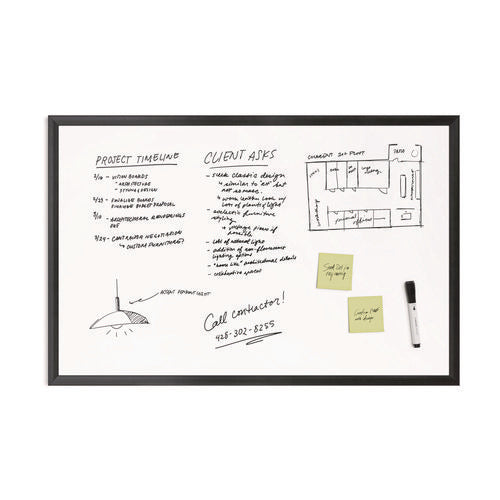 Image of U Brands Magnetic Dry Erase Board with Wood Frame, 36" x 24" (Actual Size: 35" x 23"), White Surface, Black Wood Frame