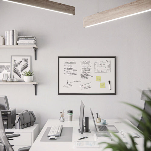 Image of U Brands Magnetic Dry Erase Board with Wood Frame, 36" x 24" (Actual Size: 35" x 23"), White Surface, Black Wood Frame
