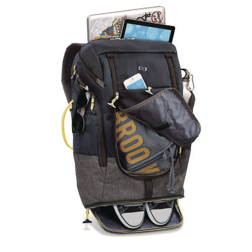 Image of Solo Everyday Max Recycled Backpack, Fits Device Up to 17.3", 13 x 8 x 21, Navy Blue/Gray