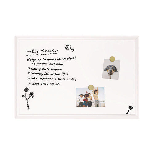 Image of U Brands Magnetic Dry Erase Board with Decor Frame, 30" x 20", White Surface, White Wood Frame
