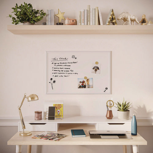Image of U Brands Magnetic Dry Erase Board with Decor Frame, 30" x 20", White Surface, White Wood Frame