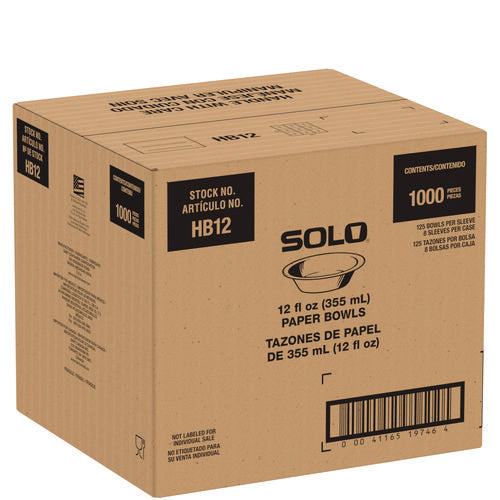 Image of SOLO® Compostable Paper Dinnerware, ProPlanet Seal, Bowl, 12 oz, White, 1,000/Carton