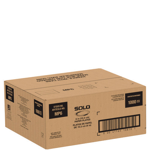 Image of SOLO® Compostable Paper Dinnerware, ProPlanet Seal, Plate, 6" dia, White, 1,000/Carton