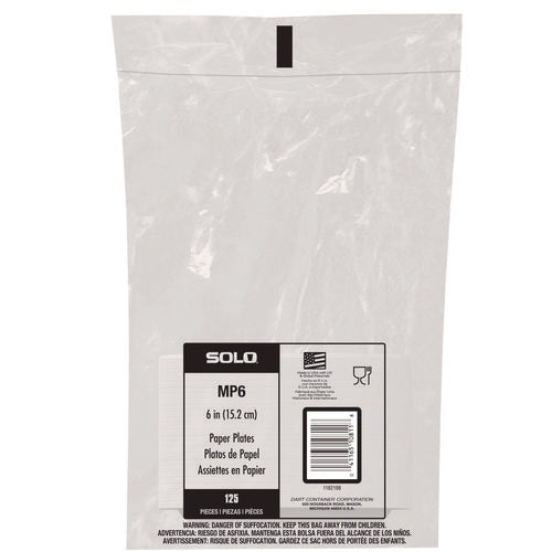 Image of SOLO® Compostable Paper Dinnerware, ProPlanet Seal, Plate, 6" dia, White, 1,000/Carton