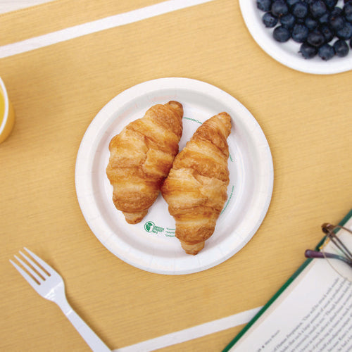 Image of SOLO® Compostable Paper Dinnerware, ProPlanet Seal, Plate, 6" dia, White, 1,000/Carton