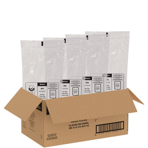 Image of SOLO® Compostable Paper Dinnerware, ProPlanet Seal, Plates, 8.5" dia, White, 500/Carton