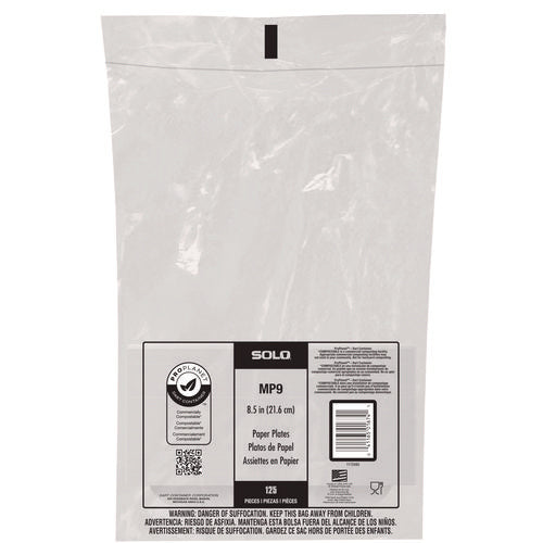 Image of SOLO® Compostable Paper Dinnerware, ProPlanet Seal, Plates, 8.5" dia, White, 500/Carton