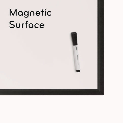 Image of U Brands Magnetic Dry Erase Board with Wood Frame, 36" x 24" (Actual Size: 35" x 23"), White Surface, Black Wood Frame
