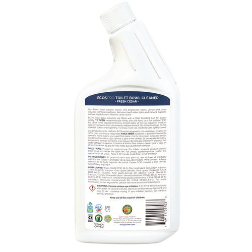 Image of ECOS® PRO Toilet Bowl Cleaner, Fresh Cedar Scent, 24 oz Squeeze Bottle, 6/Carton