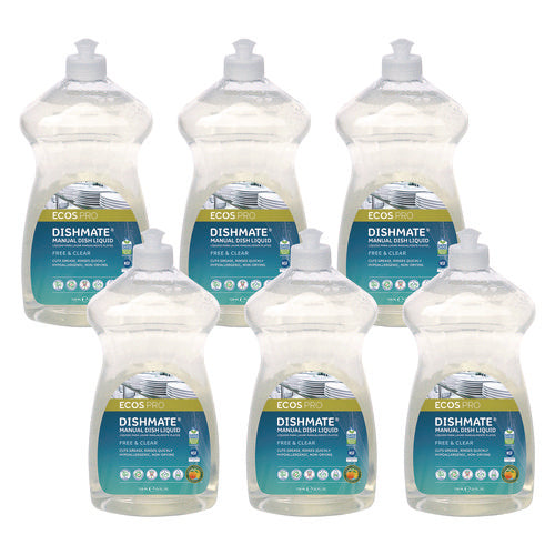 Image of ECOS® PRO Dishmate Manual Dish Liquid, Free and Clear, 25 oz Squeeze Bottle, 6/Carton