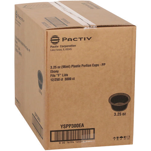 Image of Pactiv Evergreen Plastic Portion Cup, 3.25 oz, Black, 3,000/Carton