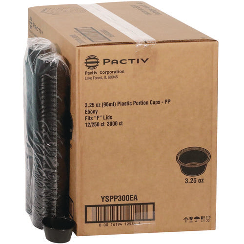 Image of Pactiv Evergreen Plastic Portion Cup, 3.25 oz, Black, 3,000/Carton