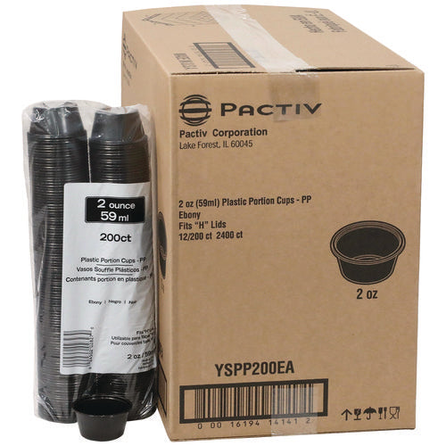 Image of Pactiv Evergreen Plastic Portion Cup, 2 oz., Black, 2,400/Carton
