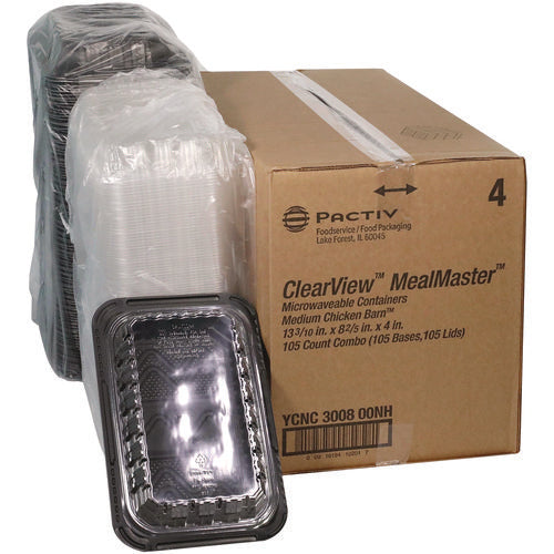 Image of Pactiv Evergreen ClearView MealMaster Chicken Barn, 13.3 x 8.4 x 4, Black/Clear, Plastic, 105/Carton