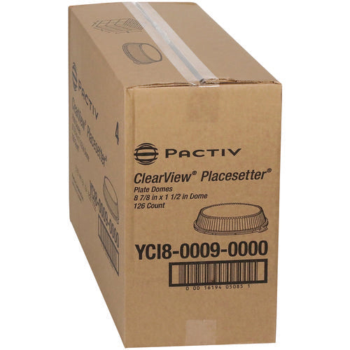 Image of Pactiv Evergreen ClearView Dome-Style Lid with Tabs, 8.75" Diameter x 0.8" h, Clear, Plastic, 126/Carton