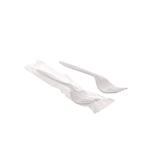 Image of Pactiv Evergreen Fieldware Cutlery, Individually Wrapped, Mediumweight Fork, Plastic, White, 1,000/Carton