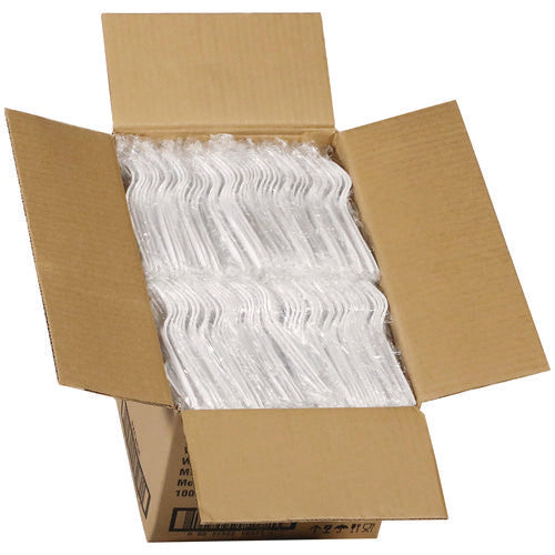 Image of Pactiv Evergreen Fieldware Cutlery, Individually Wrapped, Mediumweight Fork, Plastic, White, 1,000/Carton