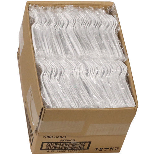 Image of Pactiv Evergreen Fieldware Cutlery, Individually Wrapped, Mediumweight Fork, Plastic, White, 1,000/Carton