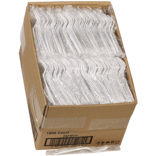 Image of Pactiv Evergreen Fieldware Cutlery, Individually Wrapped, Mediumweight Fork, Plastic, White, 1,000/Carton