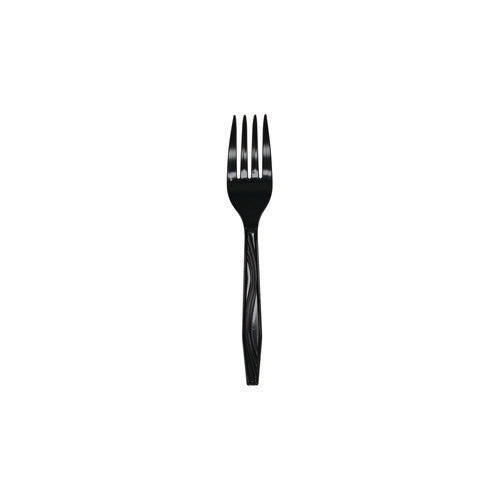 Image of Pactiv Evergreen Meadoware Cutlery, Individually Wrapped, Medium Heavyweight Fork, Plastic, Black, 1,000/Carton