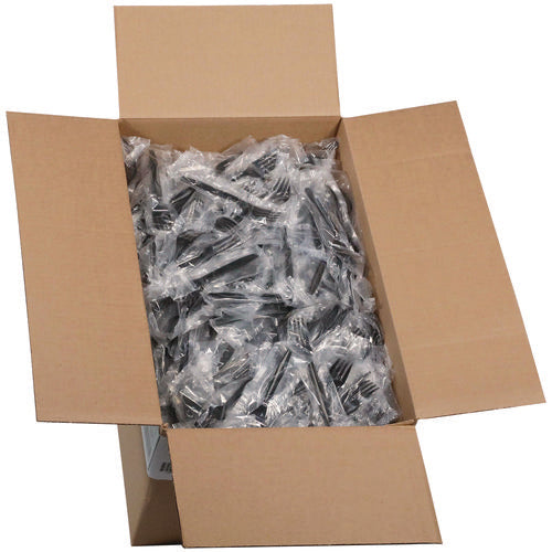 Image of Pactiv Evergreen Meadoware Cutlery, Individually Wrapped, Medium Heavyweight Fork, Plastic, Black, 1,000/Carton
