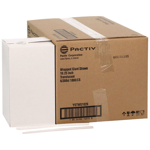 Image of Pactiv Evergreen Giant Paper-Wrapped Straw, 10.25", Translucent, 1,800/Carton
