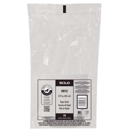 Image of SOLO® Compostable Paper Dinnerware, ProPlanet Seal, Bowl, 12 oz, White, 125/Pack