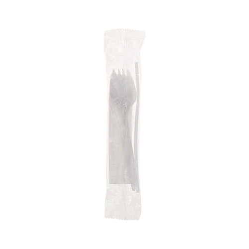 Image of Pactiv Evergreen Fieldware Cutlery Kit, Mediumweight, Napkin/Spork/Straw, Plastic, White, 1,000/Carton