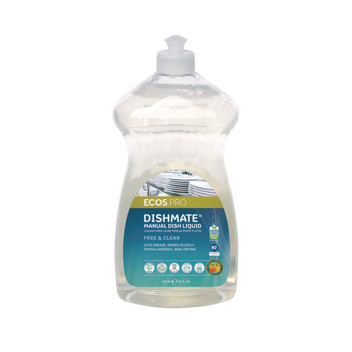 Image of ECOS® PRO Dishmate Manual Dish Liquid, Free and Clear, 25 oz Squeeze Bottle, 6/Carton