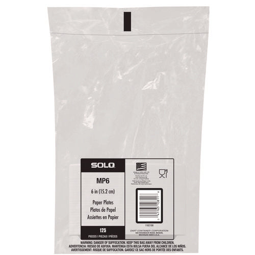 Image of SOLO® Compostable Paper Dinnerware, ProPlanet Seal, Plate, 6" dia, White, 500/Carton