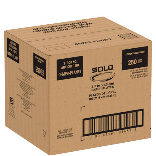 Image of SOLO® Compostable Paper Dinnerware, ProPlanet Seal, Plate, 9" dia, White, 250/Carton