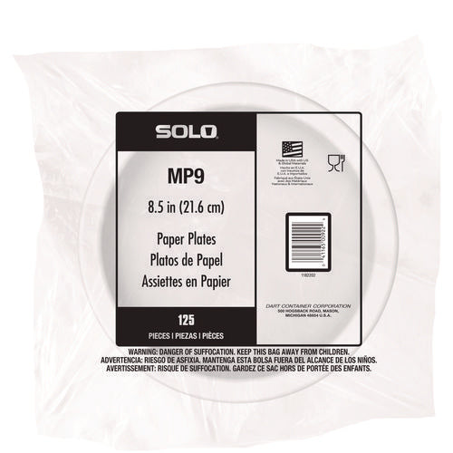 Image of SOLO® Compostable Paper Dinnerware, ProPlanet Seal, Plate, 9" dia, White, 250/Carton