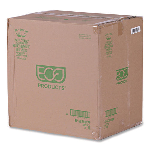 Image of Eco-Products® Vanguard Renewable and Compostable Sugarcane Containers, 3-Compartment Bowl, 28 oz, White, 400/Carton