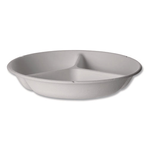 Image of Eco-Products® Vanguard Renewable and Compostable Sugarcane Containers, 3-Compartment Bowl, 28 oz, White, 400/Carton