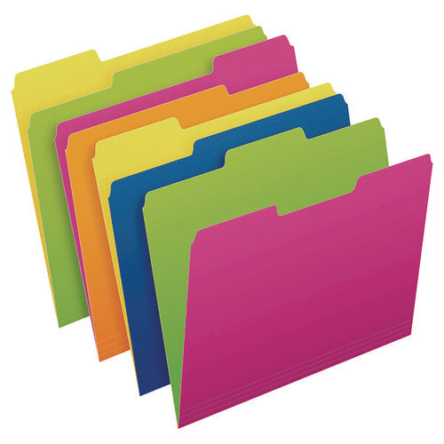 Image of Pendaflex® Glow Twisted 3-Tab File Folder, 1/3-Cut Tabs: Assorted, Letter Size, 0.25" Expansion, Assorted Colors, 12/Pack
