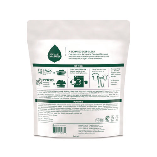 Image of Seventh Generation® Natural Laundry Detergent Packs, Powder, Lavender Scent, 45 Packets/Pack, 8/Carton