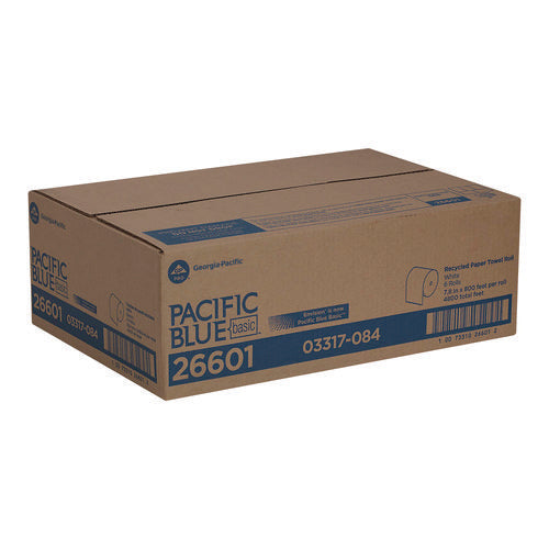Image of Georgia Pacific® Professional Pacific Blue Basic Nonperforated Paper Towel Rolls, 1-Ply, 7.88" x 800 ft, White, 6 Rolls/Carton