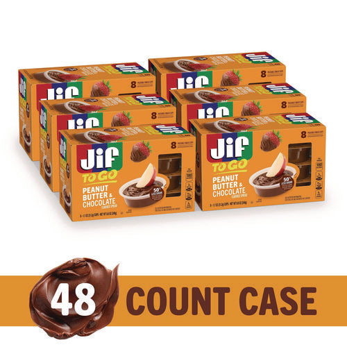 Image of Jif To Go® Chocolate Peanut Butter, Chocolate, 1.1 oz Cups, 8 Cups/Pack, 6 Packs/Carton