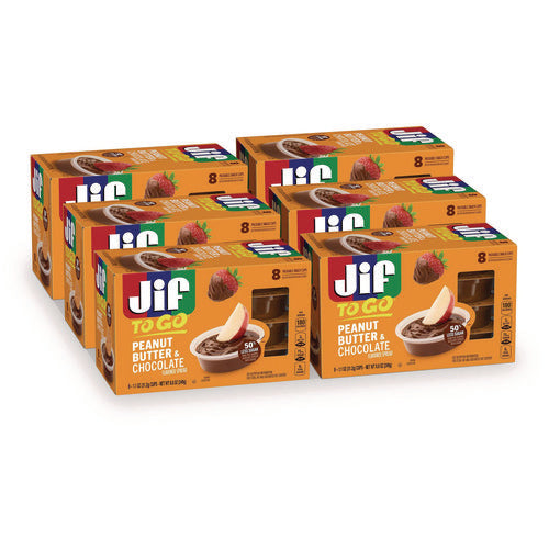 Image of Jif To Go® Chocolate Peanut Butter, Chocolate, 1.1 oz Cups, 8 Cups/Pack, 6 Packs/Carton