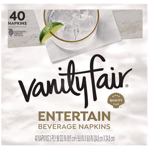 Image of Vanity Fair® Entertain Beverage Napkins, 2-Ply, 9.8 X 9.8, White, 40/pack, 12 Packs/carton