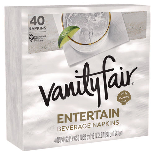 Image of Vanity Fair® Entertain Beverage Napkins, 2-Ply, 9.8 X 9.8, White, 40/pack, 12 Packs/carton