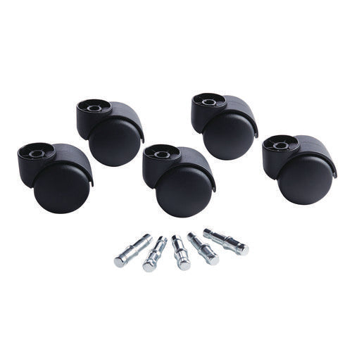 Image of Master Caster® Deluxe Futura Flush-Mount Hard-Wheel Casters, 0.44" x 0.88" Grip Ring Type B Stems, 2.19" Nylon Wheels, Matte Black, 5/Set
