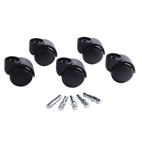 Image of Master Caster® Deluxe Futura Flush-Mount Soft-Wheel Casters, 0.44" x 0.88" Type B Stems, 2.19" Polyurethane Wheels, Matte Black, 5/Set