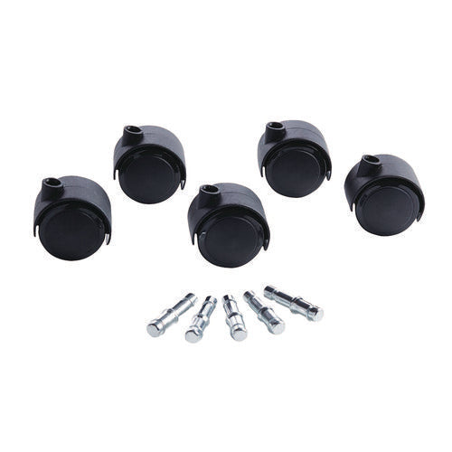 Image of Master Caster® Deluxe Duet Soft-Wheel Casters, 0.44" x 0.88" Grip Ring Type B Stems, 2" Polyurethane Wheels, Matte Black, 5/Set