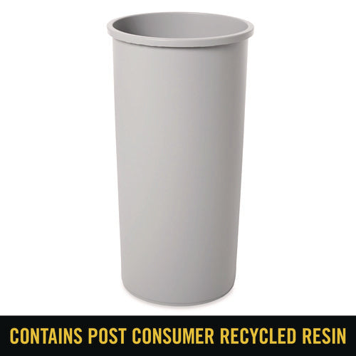 Image of Rubbermaid® Commercial Untouchable Large Plastic Round Waste Receptacle, 22 gal, Plastic, Gray