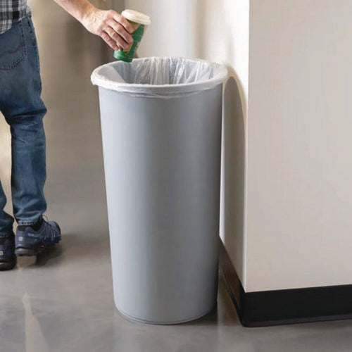 Image of Rubbermaid® Commercial Untouchable Large Plastic Round Waste Receptacle, 22 gal, Plastic, Gray