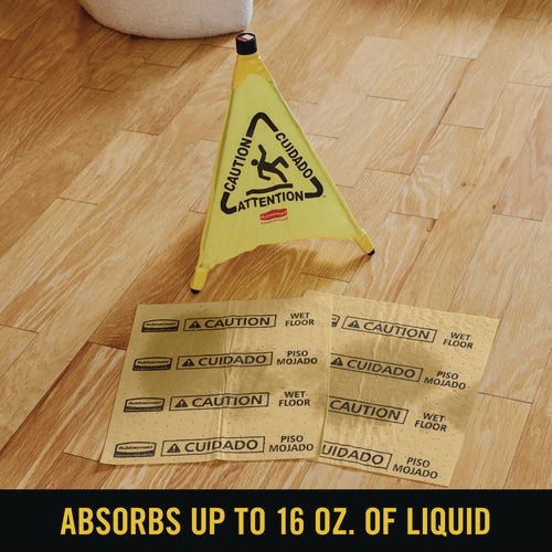 Image of Rubbermaid® Commercial Over-the-Spill Pad, Caution Wet Floor, 16 oz, 16.5 x 20, 22 Sheets/Pad