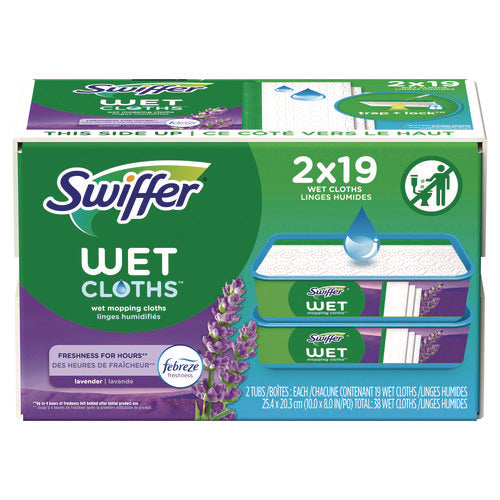 Image of Swiffer® Sweeper TRAP + LOCK Wet Mop Cloth, 8 x 10, White, Lavender Scent, 38/Pack