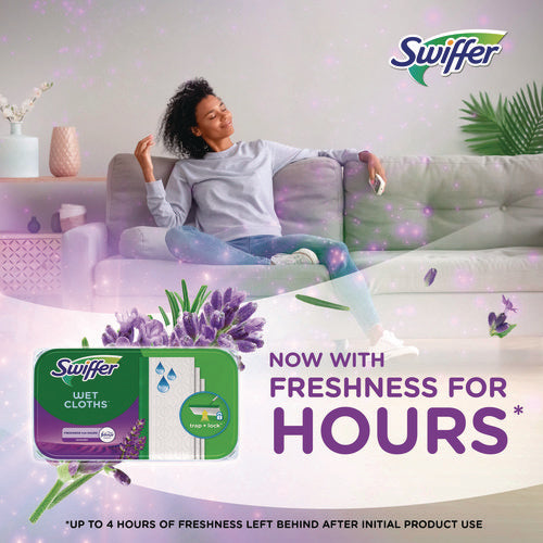 Image of Swiffer® Sweeper TRAP + LOCK Wet Mop Cloth, 8 x 10, White, Lavender Scent, 38/Pack